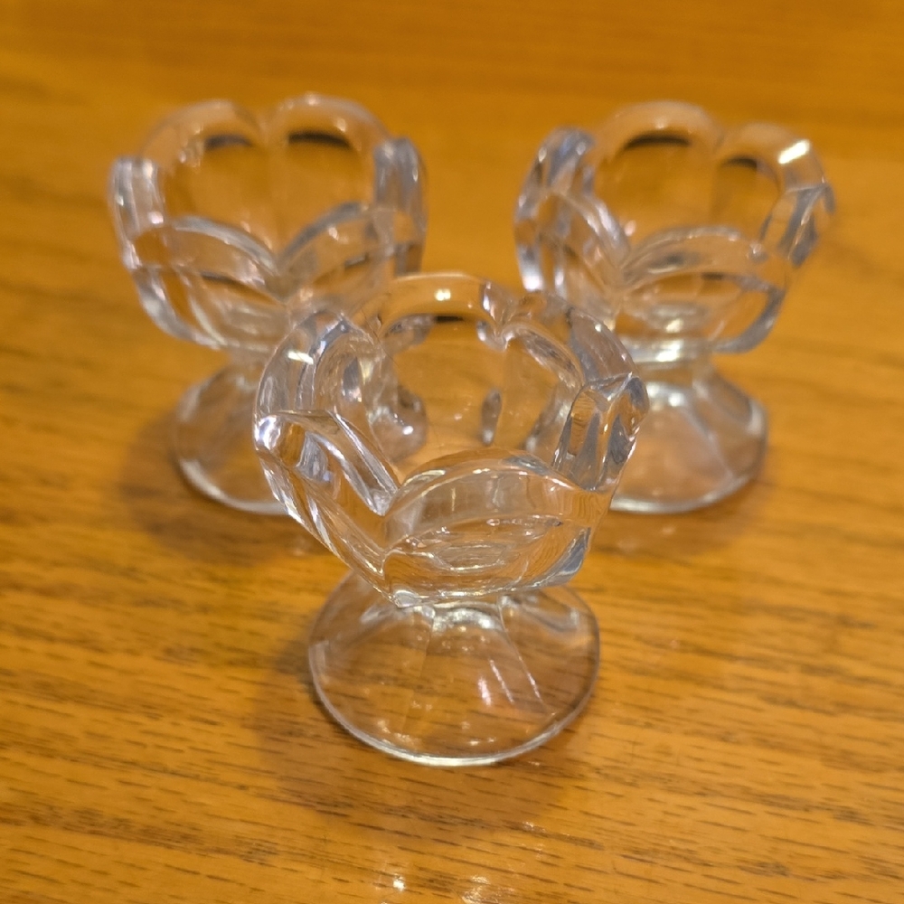 3 Vintage 2" High Clear Cut Glass Pedestal Base Salt Cellar